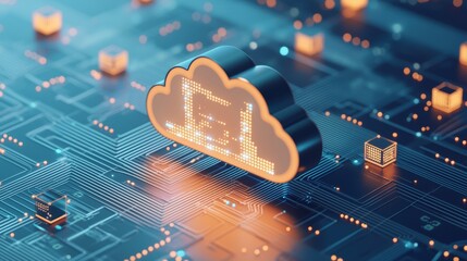 Poster - A digital cloud icon amidst a circuit board, symbolizing cloud computing and data storage in a modern technological environment.