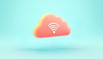 Aufkleber - A stylized cloud icon with a Wi-Fi signal, representing cloud computing and wireless connectivity on a light blue background.