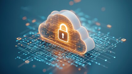 Poster - A digital cloud with a padlock symbol, representing cloud security and data protection in a tech-savvy environment.