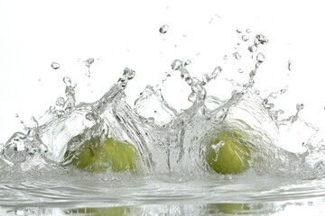 Wall Mural - fresh green apples create splash in water on light background, capturing dynamic movement and refres