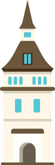 Poster - Cartoon illustration of a tall medieval building with arched entrance and windows standing tall
