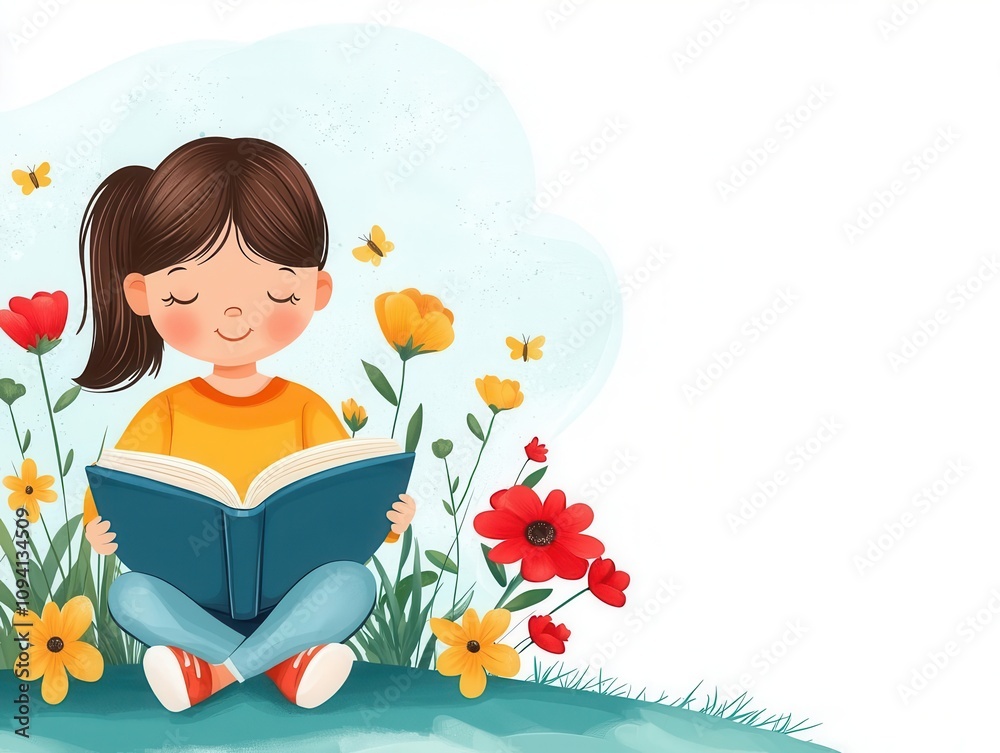 Writing Spring Cartoon spring time inspired story cute cartoon illustration. Story time with a ...
