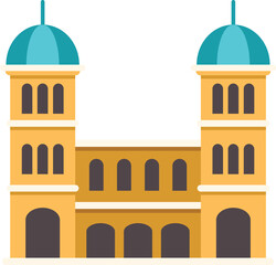 Poster - big historical building with arches and turquoise domes, government building or museum in flat desig
