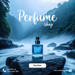 instagram perfume bottles shop store social media poster template banner blue concept sales promotion black vector logo background color slider carousel minimal design square size poster templates