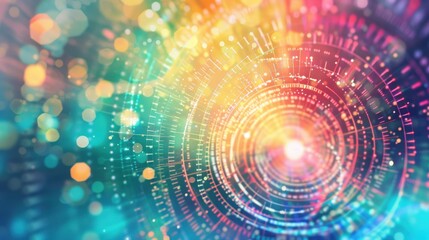 Poster - Digital abstract design with a colorful, swirling light pattern symbolizing data, technology, and futuristic digital connections.