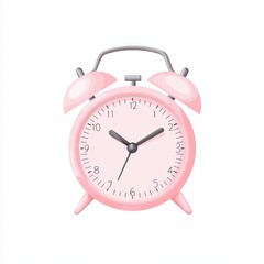 A charming pink alarm clock with a classic design, featuring a round face and two bells on top, perfect for adding a playful touch to any decor.