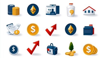 Aufkleber - Minimalist showcasing financial growth and success with a clean linear design featuring upward pointing arrows and coins symbolizing profit investment and wealth accumulation