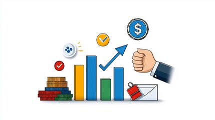 Aufkleber - Minimalist icon set illustrating various business growth concepts such as bar charts targets and handshake symbols  These simple outline icons can be used for infographics analytics finance