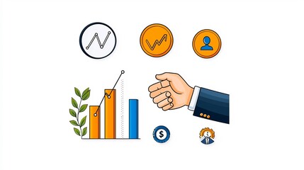 Aufkleber - A curated set of 15 business growth concept icons featuring simple outlines of bar charts targets handshake symbols and other financial and marketing visualizations