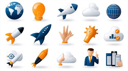 Poster - Curated set of 15 sleek and modern web icons designed for workshop coaching and strategic growth themes