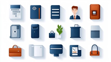 Aufkleber - Collection of 15 clean vector outline icons depicting various reception services such as a counter information desk and area  These simple minimalist graphics are suitable for use in hotel lobbies