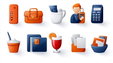 Poster - Set of 15 hotel reception icons in a clean line style depicting various concepts like guest check in reservation management and cashier services