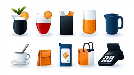 Poster - A curated set of 15 simple and clean linear icons highlighting essential hotel reception desk services reservations and cashier in a neat format