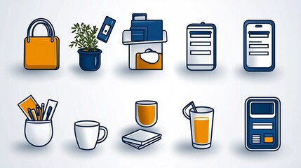 Aufkleber - Comprehensive Set of 15 Minimalist Outline Icons Depicting Various Reception Desk Elements Such as Information Reservation Systems in a Clean Professional Style Suitable for Office Hospitality