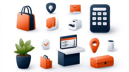 Fototapete - A curated collection of 15 minimalist outline icons representing customer service client interaction reservation systems and information desks in a clean and modern graphic design style