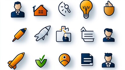 Aufkleber - Linear icon set of 15 depicting human concepts such as organizations communities and member participation in a modern vector design style  The icons showcase a minimalist
