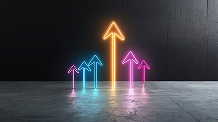 Aufkleber - Neon colored arrow rising with dynamic glowing energy against a bold black background  Sleek futuristic design with a sense of motion and power