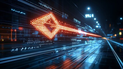 Aufkleber - Stunning abstract image depicting a dynamic and powerful arrow like formation of glowing vibrant light beams against a dark background conveying a sense of force