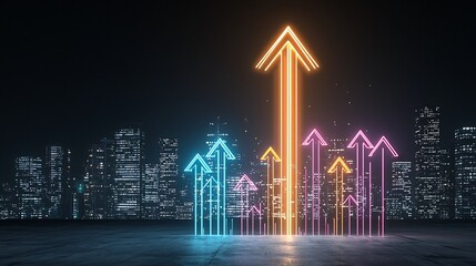 Aufkleber - Colorful glowing arrow formed by beams of light moving rapidly upward on a bold black backdrop  The dynamic luminous shape creates a sense of energy power and motion with an ethereal