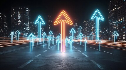 Aufkleber - Captivating futuristic of a neon infused arrow streaking upward with luminous light trails against a dark dynamic backdrop conveying a sense of energy technology and forward motion