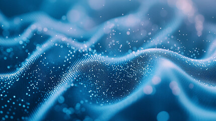 Poster - Waves of particles creating a mesmerizing blue abstract pattern in a serene environment