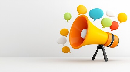 Aufkleber - Vibrant megaphone with floating speech bubbles in bold tones representing digital marketing strategies and communications on a minimalist backdrop  Concept for advertising branding