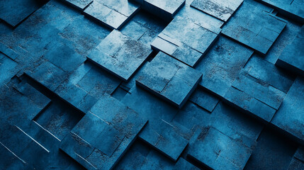 Poster - Textured blue surfaces create an abstract geometric pattern in dimensional layers