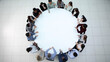 © Katsiaryna - Top view of group of multiethnic busy people working in an office,