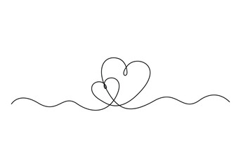 Wall Mural - Continuous one line drawing of heart. Isolated on white background. love and romance. Vector illustration