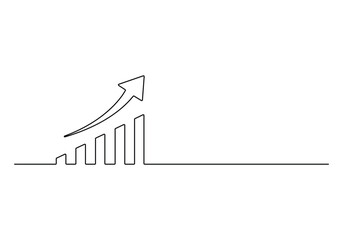 Poster - Growing graph in continuous one line drawing style line art business chart icon vector illustration