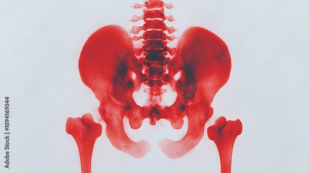 Detailed anatomy of the human skeletal system shown in a vivid red X ...