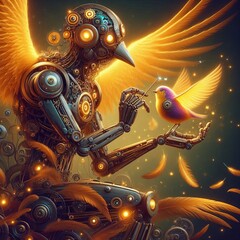Poster - Clockwork Bird A constructor builds a clockwork bird with glowin