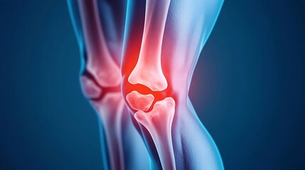 Wall Mural - Close up view of a medical scan or x ray image highlighting the knee joint revealing a potential injury inflammation or arthritic condition affecting the bones ligaments or tendons