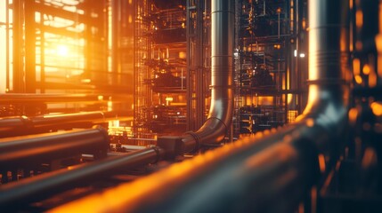 Poster - A large industrial building with many pipes
