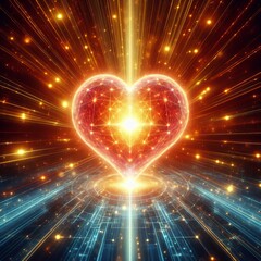 Poster - Glowing Heart A glowing heart at the center radiating beams of l