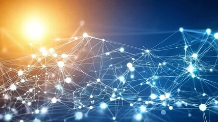 Wall Mural - abstract digital network with sunburst and blue gradient background