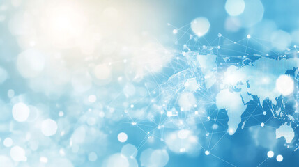 Poster - Visualizing global connectivity through a digital world map with blue and white tones