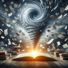 Poster - Wind blown pages of books forming thought tornado