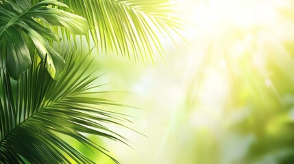 Poster - A green leafy palm tree with a bright sun shining on it