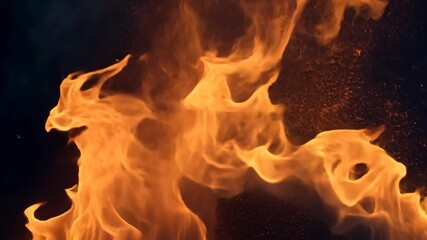 Poster - fire flames explode against a black background. top view.
