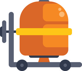 Poster - Orange cement mixer standing still with its rotating tank full of cement, ready to be used on a construction site