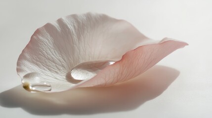 Poster - Delicate Petal with Water Droplet on Soft Surface, Showcasing Natural Beauty and Elegance of Nature, Perfect for Wellness and Spa Themes