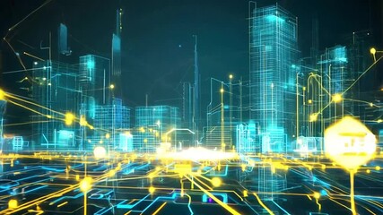 Wall Mural - abstract representation of a futuristic cityscape with glowing lines and dots
