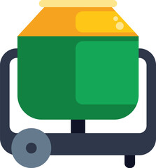 Poster - Green and yellow concrete cement mixer icon illustration mixing rotating drum for construction site building tools