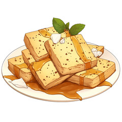 Poster - plate of delicious shortbread cookies drizzled with caramel sauce and garnished with mint leaves, creating tempting and sweet treat