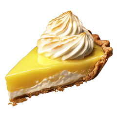Poster - slice of coconut custard pie with golden crust and creamy topping, isolated on white background, showcasing its delicious layers and inviting texture