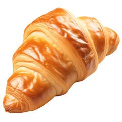 Poster - golden, flaky croissant isolated on white background, showcasing its buttery layers and inviting texture. Perfect for breakfast or delightful snack