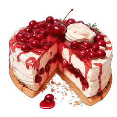 Poster - delicious Linzer Torte topped with cherries and cream, isolated on white background, showcasing its rich layers and vibrant colors