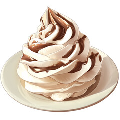 Poster - delicious swirl of meringue topped with rich chocolate sauce on white plate, showcasing delightful dessert presentation