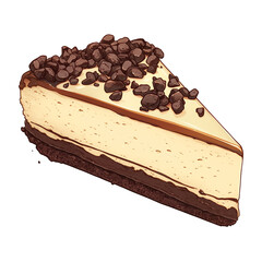 Poster - delicious slice of opera cake with creamy layers and chocolate topping on white background. rich dessert showcases perfect blend of flavors and textures, ideal for sweet indulgence